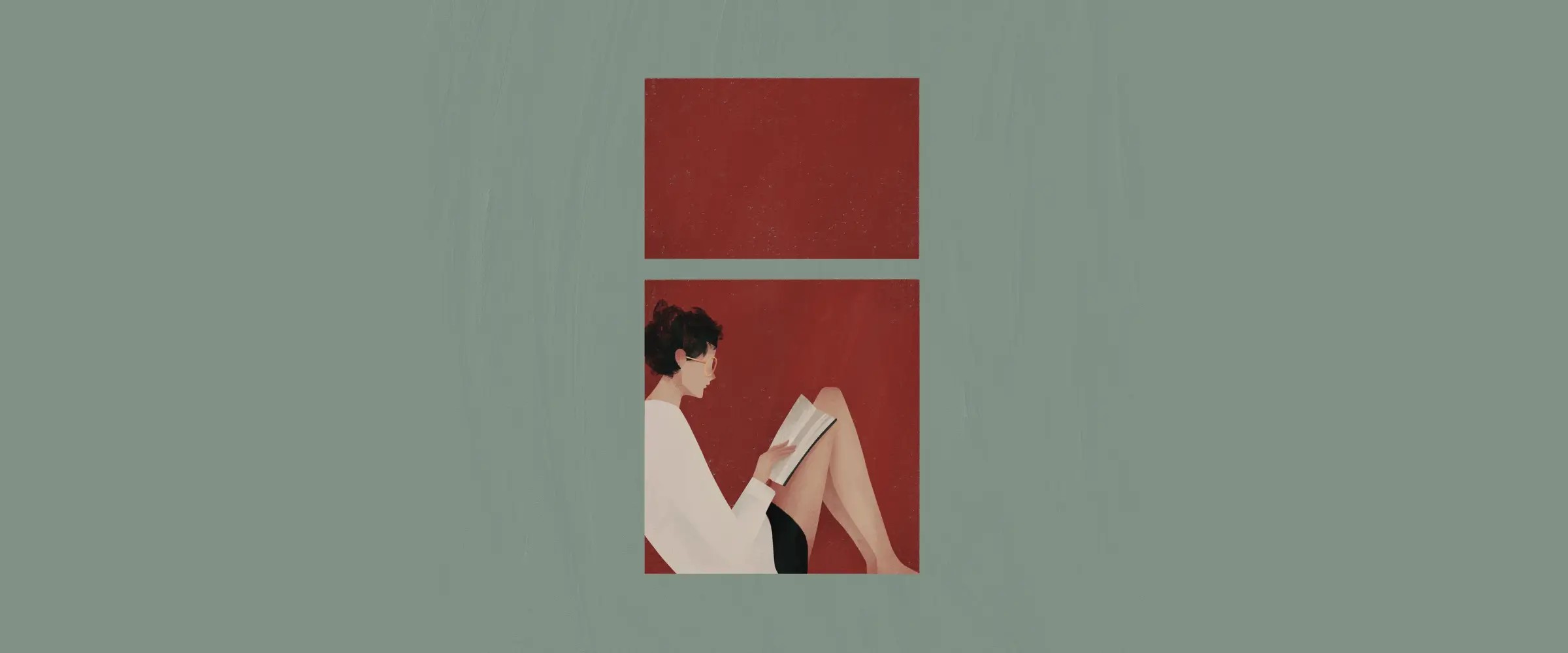 Illustration of a figure sitting in a window, reading a book.